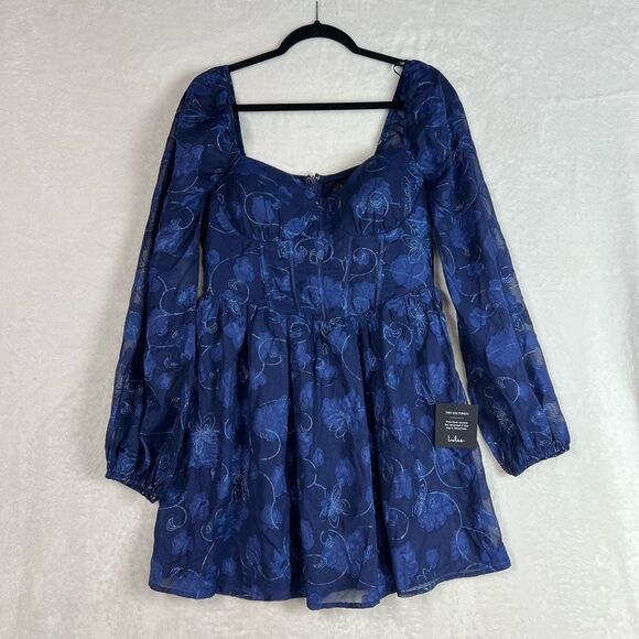 Lulus Decadent Charisma Navy Floral Embroidered Bustier Mini Dress Size L NWT - Picture 5 of 9